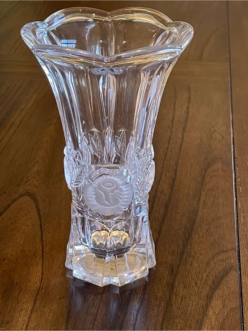 Vintage Imperial Medallion Rose Lead Crystal Vase - Polish Cut Glass Glower